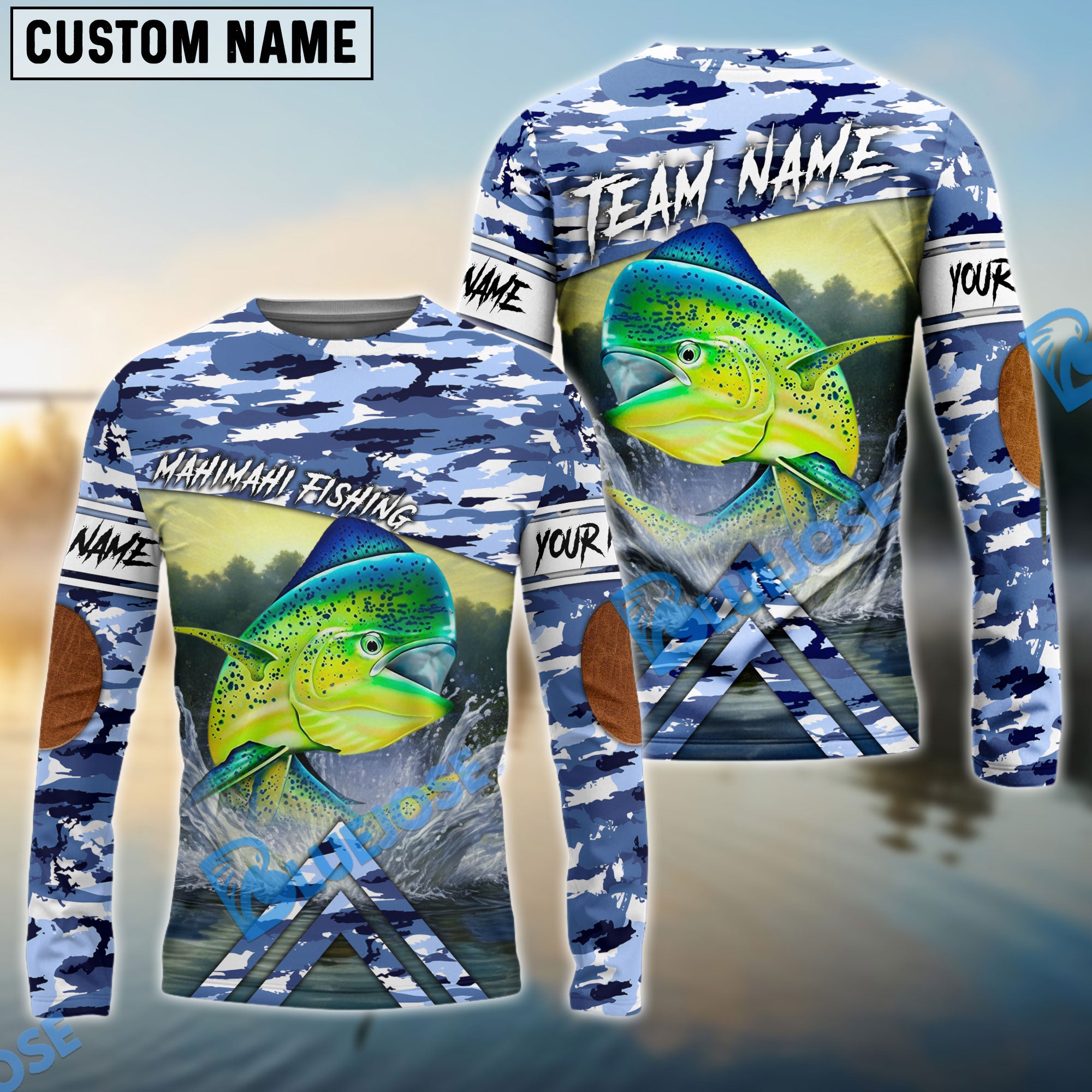 BlueJose Customize Name Mahimahi Fishing Elbow Patch Pattern 3D Shirts ...