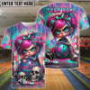 BlueJose Bowling And Pins Punk Girl Skull Graffiti Customized Name, Team Name 3D Shirt