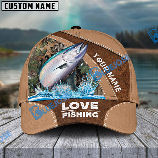 BlueJose Personalized Salmon Fishing Leather Pattern Classic 3D Cap