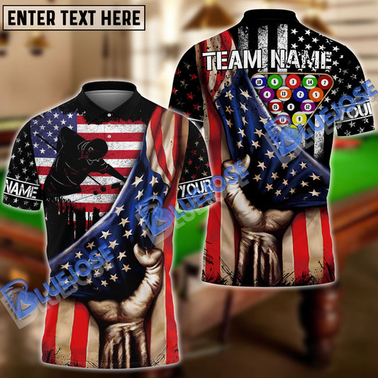 BlueJose Billiards American Flag 8 Ball Player Personalized Shirt