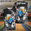 BlueJose Bowling & Pins Beer Party Funny Cartoon Customized Name, Team Name 3D Shirt (6 Colors)