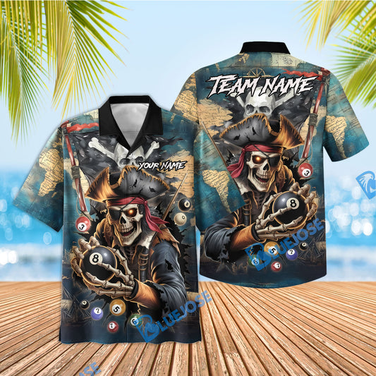 BlueJose Billiards Ball 8 Pirate Skull Master Customized Name, Team Name 3D Shirt