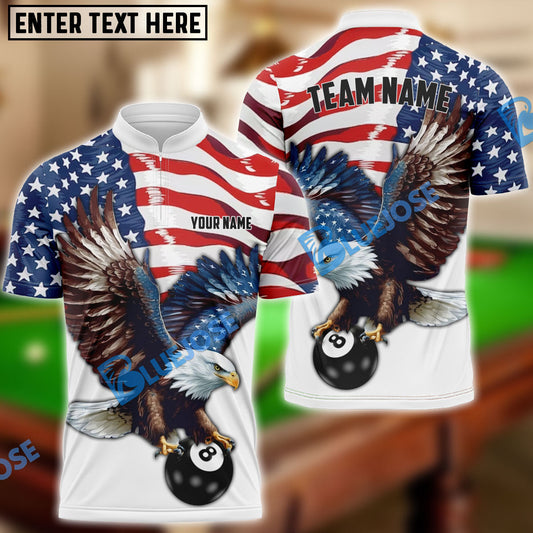 BlueJose Billiards 8 Ball Eagle US Flag Retro Personalized Name, Team Name Unisex Shirt