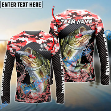 Bluejose Bass Fishing Red Camo Sport Custom Name & Team Name 3D Shirts