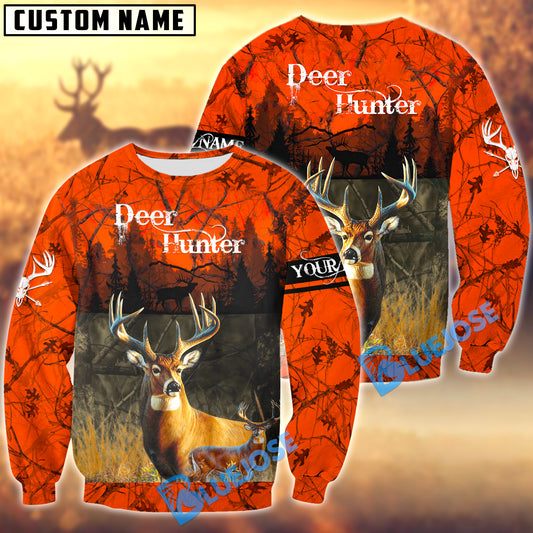 BlueJose Personalized Name Deer Hunting Orange Green Camo 3D Shirts