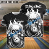 BlueJose Bowling And Pins Flame Skull Team Design 2 Customized Name, Team Name 3D Shirt (4 Colors)
