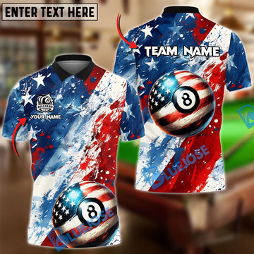 BlueJoses Billiards Ball 8 Paint USA Flag Pattern Customized Name, Team Name 3D Shirt