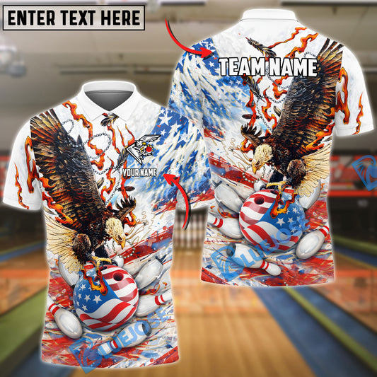 BlueJose Bowling Eagle USA Flag Bowling Ball & Pins Flame Personalized Name, Team Name 3D Shirt