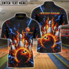 BlueJose Bowling & Pins Thunder Flaming Bowl Customized Name, Team Name 3D Shirt (4 Colors)