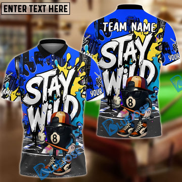 BlueJose Billiards 8-Ball Pool Cool Graffiti Stay Wild Personalized Name Shirt (4 Colors)
