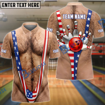 BlueJose Bowling American Flag Mankini Strike Customized Name, Team Name 3D Shirt