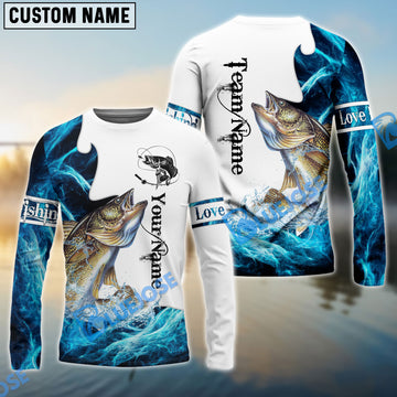 BlueJose Customize Name Walleye Fishing Water & White 3D Shirts