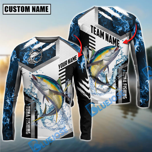 BlueJose Tuna Fishing Blue Flame Sport Custom Name & Team Name Shirts