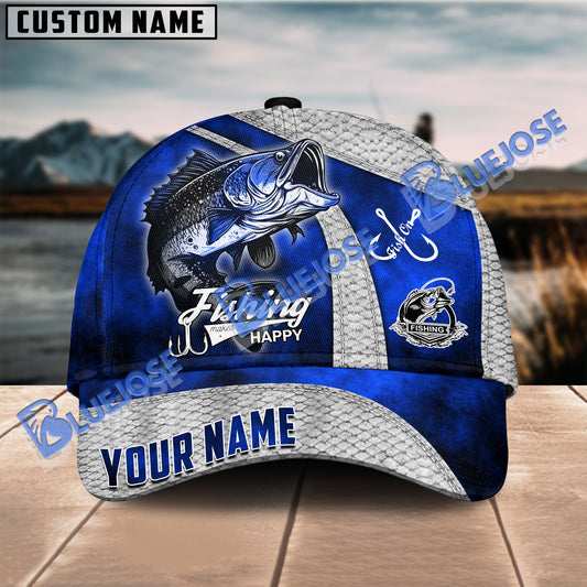 BlueJose Personalized Large Mouth Bass Fishing Classic Blue Cap