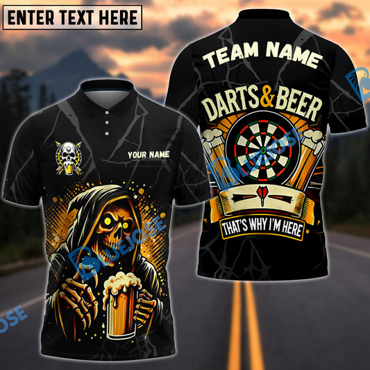 BlueJose Darts Skull Reaper Beer Customized Name, Team Name 3D Shirt