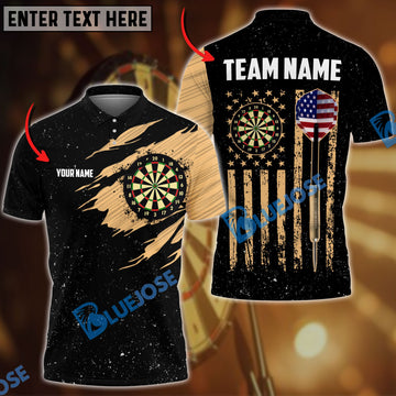 BlueJose Darts USA Flag Golden Personalized Shirt