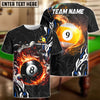 BlueJose Billiards 8 Ball & 9 Ball Smoke Flame Personalized Name, Team Name Unisex Shirt ( 4 Colors )