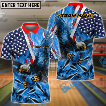 BlueJose Bowling And Pins Patriotic Eagle Ball Fire Customized Name 3D Shirt (4 Colors)