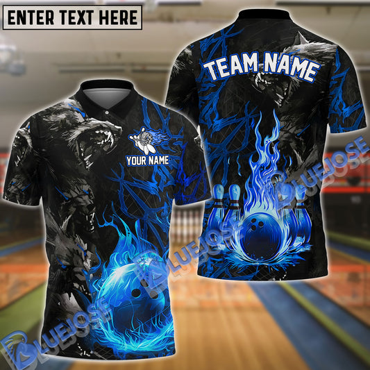 BlueJoses Bowling And Pins Flame Wolf Multicolor Customized Name 3D Shirt ( 4 Colors )