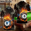 BlueJose Fire Flame Lightning Billiard Custom Name Zipper Polo Shirt