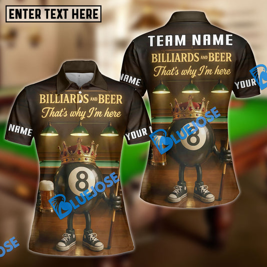 BlueJose Billiards Ball 8 Beer Crown Pool Tee Funny Bar Player Personalized Name, Team Name Unisex Shirt
