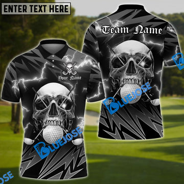 BlueJose Golf Deadly Thunder Skull Customized Name, Team Name 3D Shirts (4 Colors)