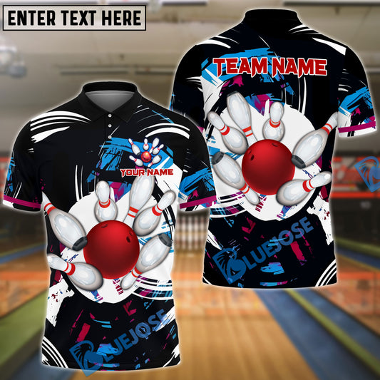 BlueJose Bowling and Pins Black Red Tornado Customized Name, Team Name 3D Shirt