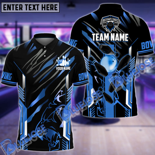 BlueJose Bowling And Pins Premium Panther Pattern Customized Name 3D Shirt (4 Colors)