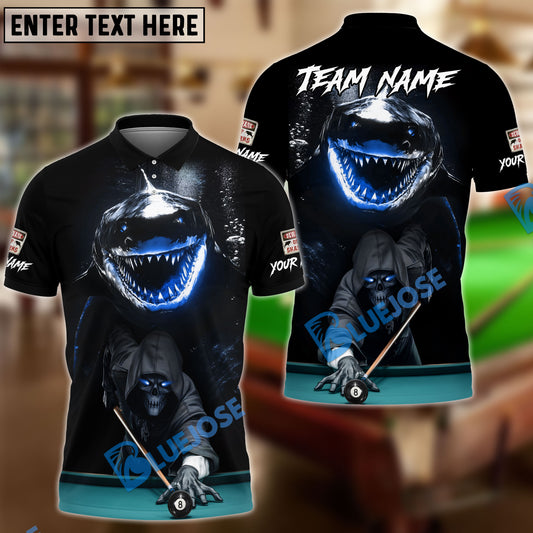 BlueJose Billiards Ball 8 Shark Reaper Personalized Name & Team Name Shirt (4 Colors)