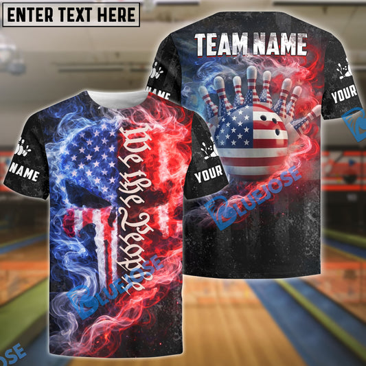 BlueJose Bowling We The People USA Fire Smoke Punisher Skull Design Personalized Name, Team Name 3D Shirt