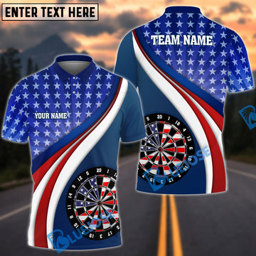 BlueJose Darts American Flag Pattern Personalized Name Team Name Shirt