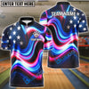 BlueJose Bowling And Pins American Flag Watercolor Customized Name, Team Name 3D Shirt