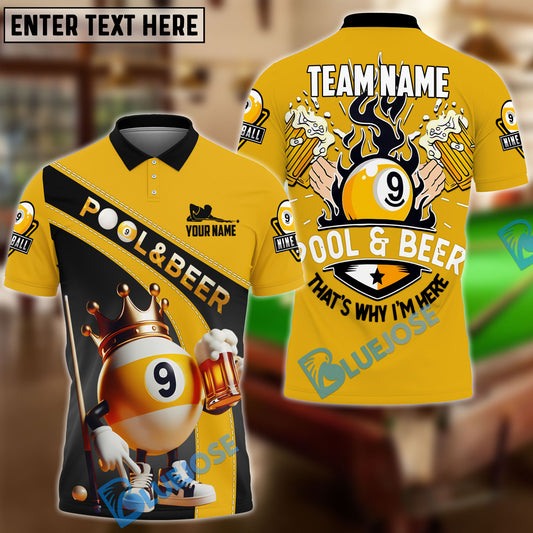 BlueJose Billiards Ball 9 Funny Pool And Beer Customized Name, Team Name 3D Shirt
