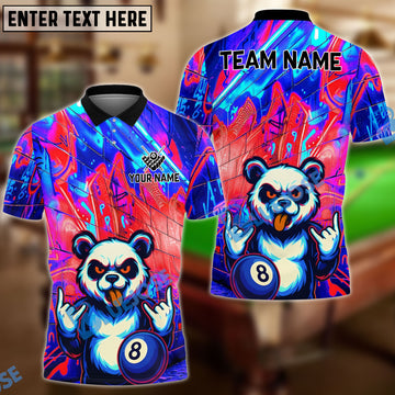 BlueJose Billiards Neon Graffiti Panda with 8 Ball Design Personalized Name Shirt (4 Colors)