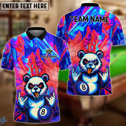 BlueJose Billiards Neon Graffiti Panda with 8 Ball Design Personalized Name Shirt (4 Colors)