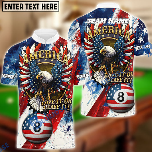 BlueJose Billiards Ball 8 American Eagle with USA Flag Customized Name, Team Name 3D Shirt