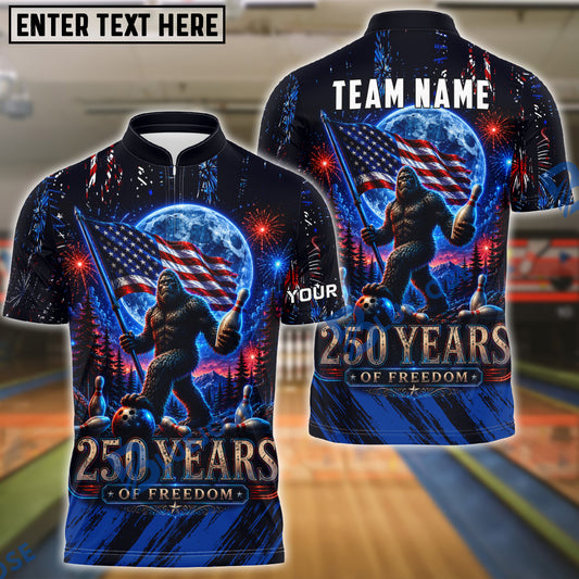 BlueJose Bowling Bigfoot American Flag 250 Years Freedom Design Customized Name, Team Name 3D Shirt