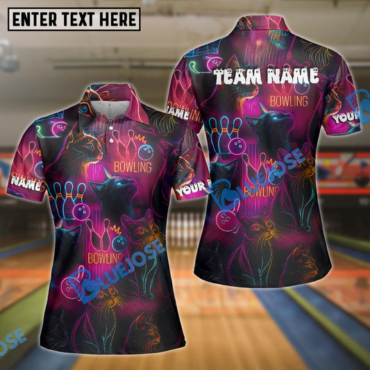 BlueJose Bowling Neon Cat Customized Name, Team Name 3D Shirt