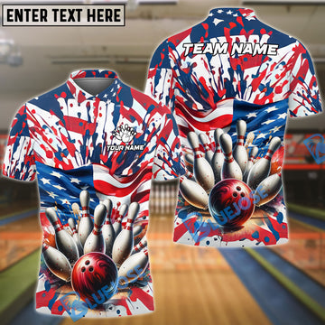 BlueJoses Bowling US Flag Colorful Customized Name, Team Name 3D Shirt