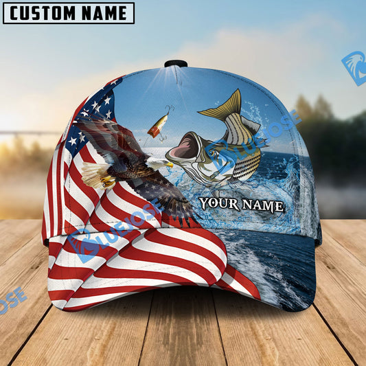 BlueJose Eagle Flag Striped Bass Fishing Classic Cap