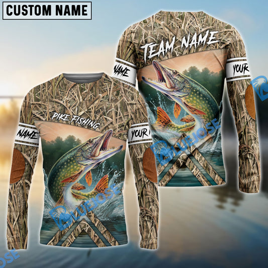 BlueJose Customize Name Pike Fishing Elbow Patch Pattern 3D Shirts