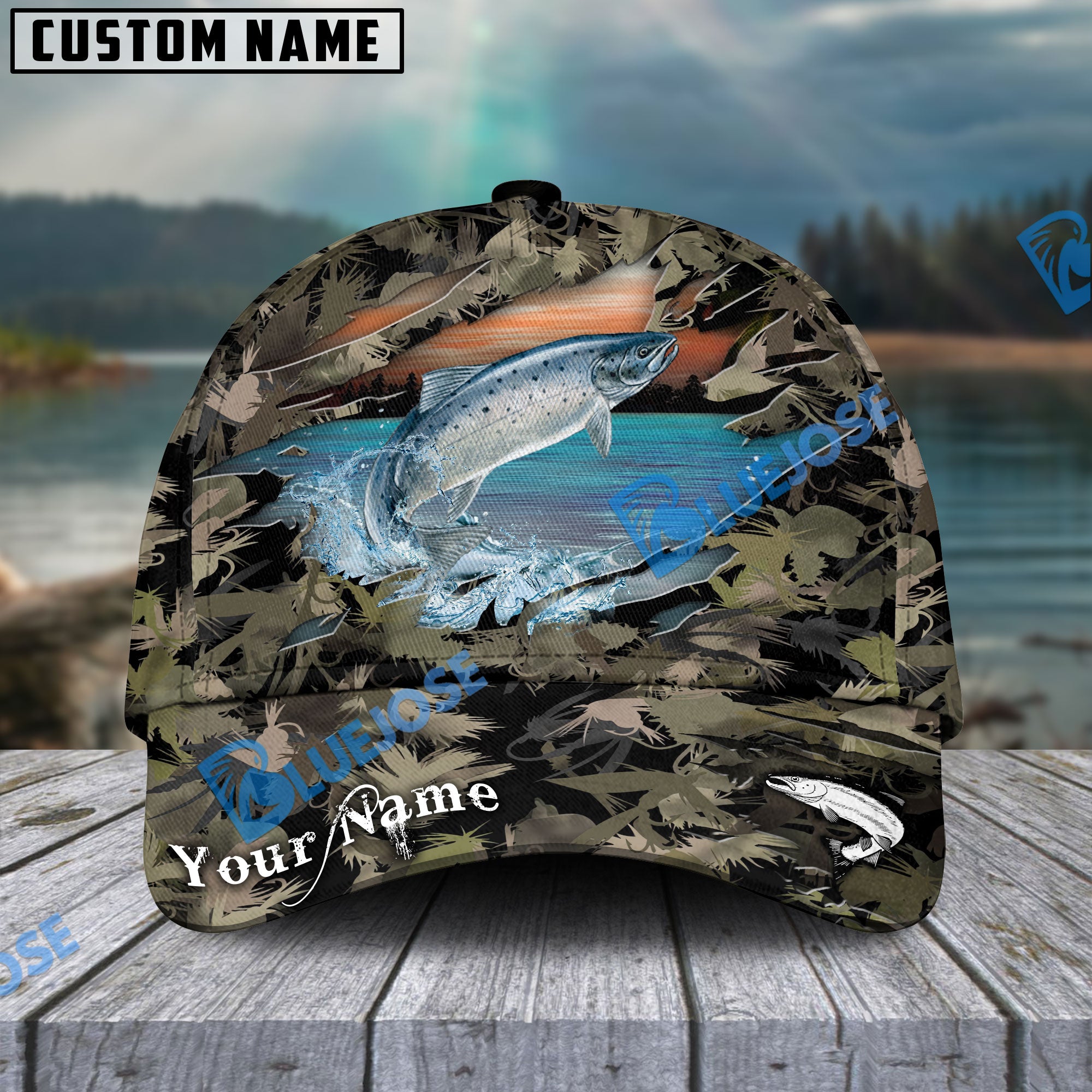 BlueJose Atlantic Salmon Fishing Lure Camouflage Personalized Cap ...