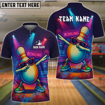 BlueJose Bowling And Pins Neon Party Pin Dabbing Style Customized Name, Team Name 3D Shirt (4 Colors)