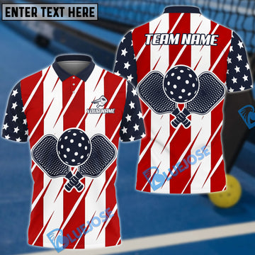 BlueJose Pickleball Pattern US Flag Personalized Name, Team Name Unisex Shirt