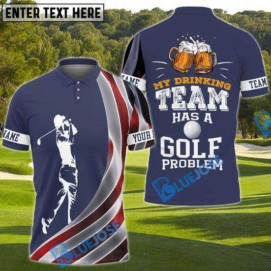 BlueJose Golf Beer Drinking Team Golf Personalized Name Polo Shirt