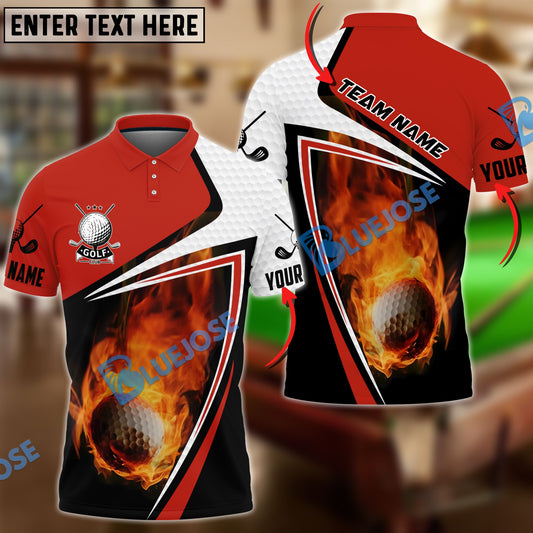 BlueJose Golf Fire Skin Ball Customized Name, Team Name 3D Shirts (4 Colors)