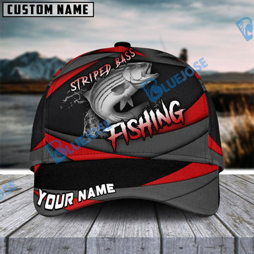 BlueJose Personalized Striped Bass Fishing Red Gray Spinning Pattern Classic Cap