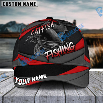 BlueJose Personalized Catfish Fishing Red Gray Spinning Pattern Classic Cap