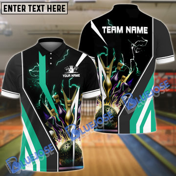 BlueJoses Bowling And Pins Electro Strike Multicolor Customized Name 3D Shirt ( 4 Colors )