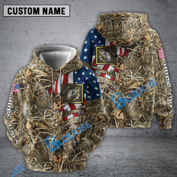 BlueJose Bass Fishing Camo American Flag Patriotic Fishing 3D Hoodie